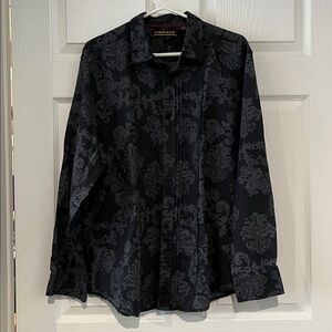 CUBAVERA Black & Gray Floral Jacquard Button-Down